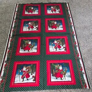 Cranston Print Works Joan Messmore Santa Christmas Fabric Panel 44x72 Green Red